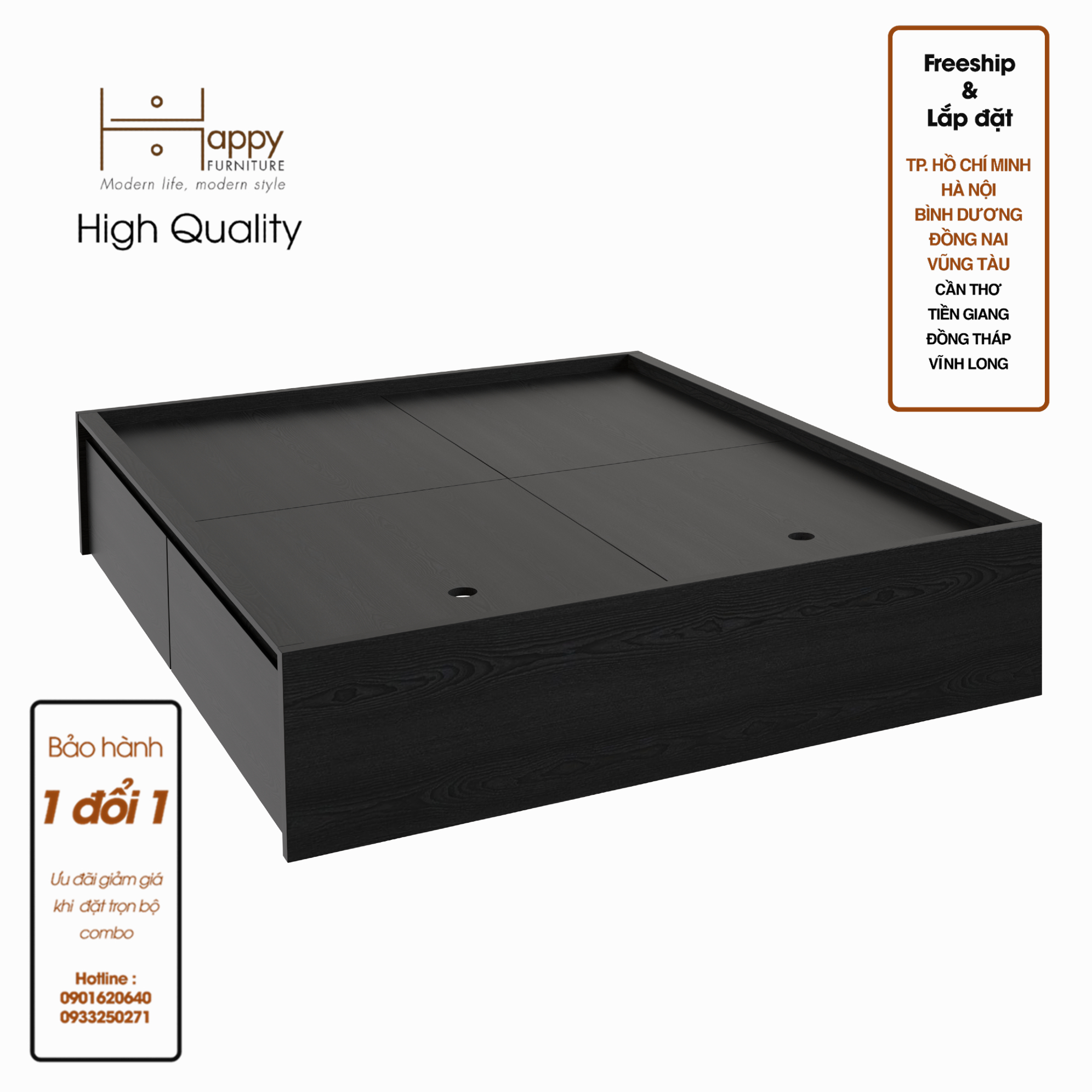 [Happy Home Furniture] DOOBIE, Giường ngủ  < không đầu giường > ( chống ẩm cao cấp ) - 2 hộc tủ kéo, GNG_005,GNG_006, GNG_007, GNG_008