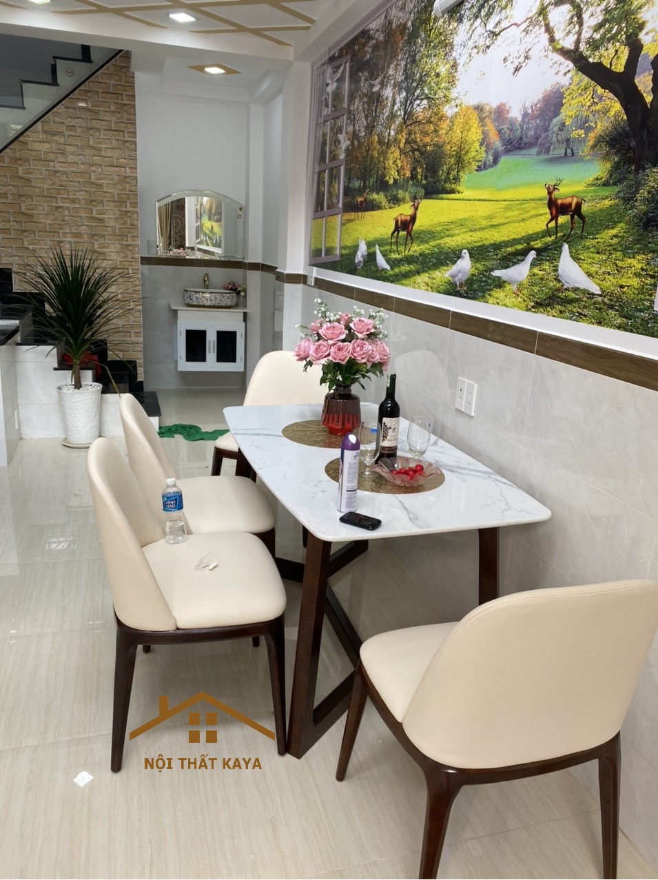 Bộ bàn ăn 4 ghế mặt đá cao cấp
