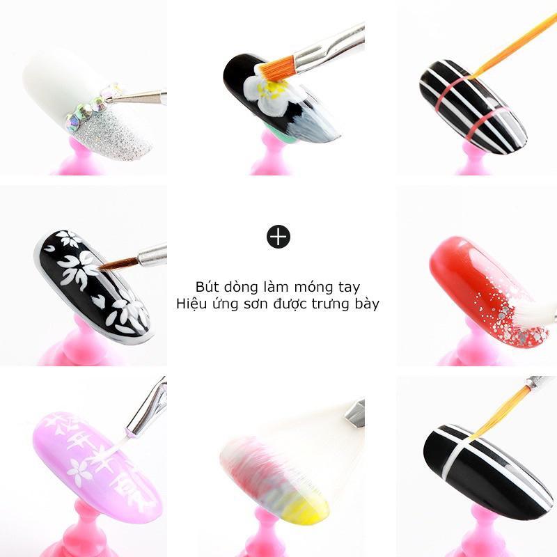 Cọ Vẽ Móng Làm Nail Sét 15 Cây Cán Nhựa Abs, Tay Cầm Không Gỉ, Đầu Lông Mềm Dẻo Đen Hồng Dài 14cm Tạo Mẫu Móng - Nail Phương Miu