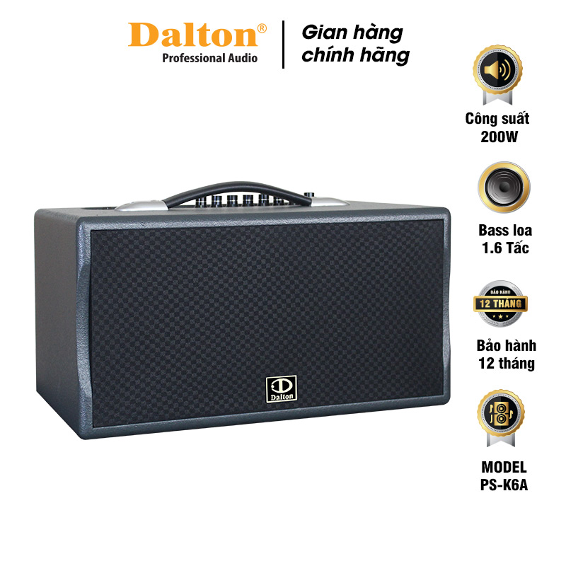Loa karaoke di động Dalton PS-K6A công suất 200W, PIN 5 giờ, kích thước nhỏ gọn, tiện lợi [HÀNG CHÍNH HÃNG]-Bảo hành 1 năm