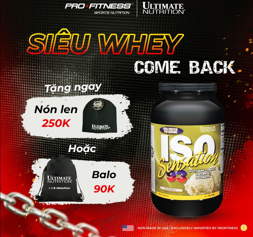 Sữa tăng cơ giảm mỡ Iso Sensation 93 Ultimate Nutrition kích thích tăng trưởng cơ nạc