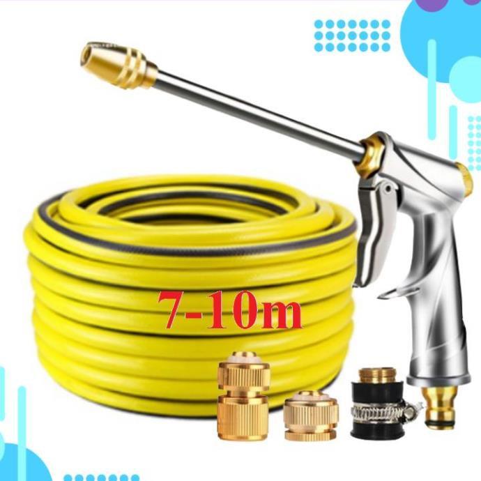 Bộ dây vòi xịt nước rửa xe, tưới cây . tăng áp 3 lần, loại 7m, 10m 206701-2 đầu đồng, cút đồng