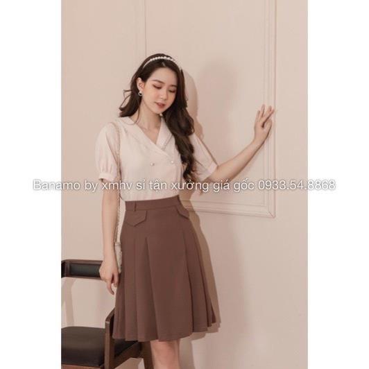 Chân váy xòe midi túi nắp màu đen nâu thời trang Banamo Fashion 5322