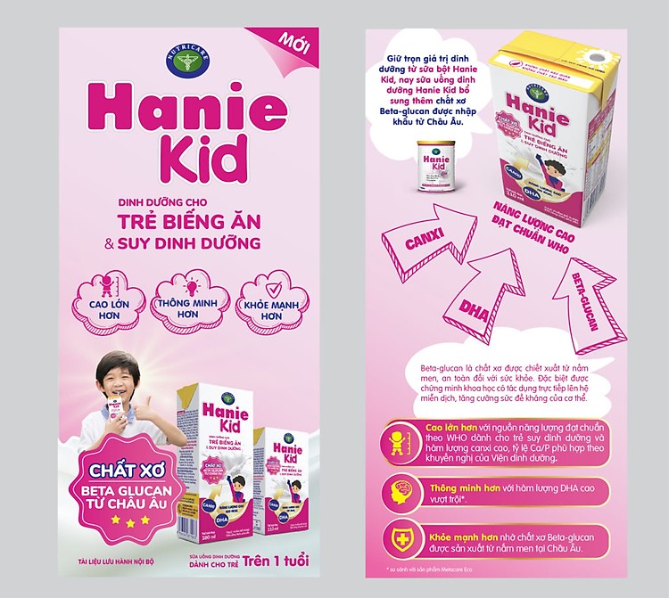 Thùng sữa bột pha sẵn Nutricare Hanie Kid - dinh dưỡng cho trẻ biếng ăn &amp; suy dinh dưỡng (180ml x 48 hộp)