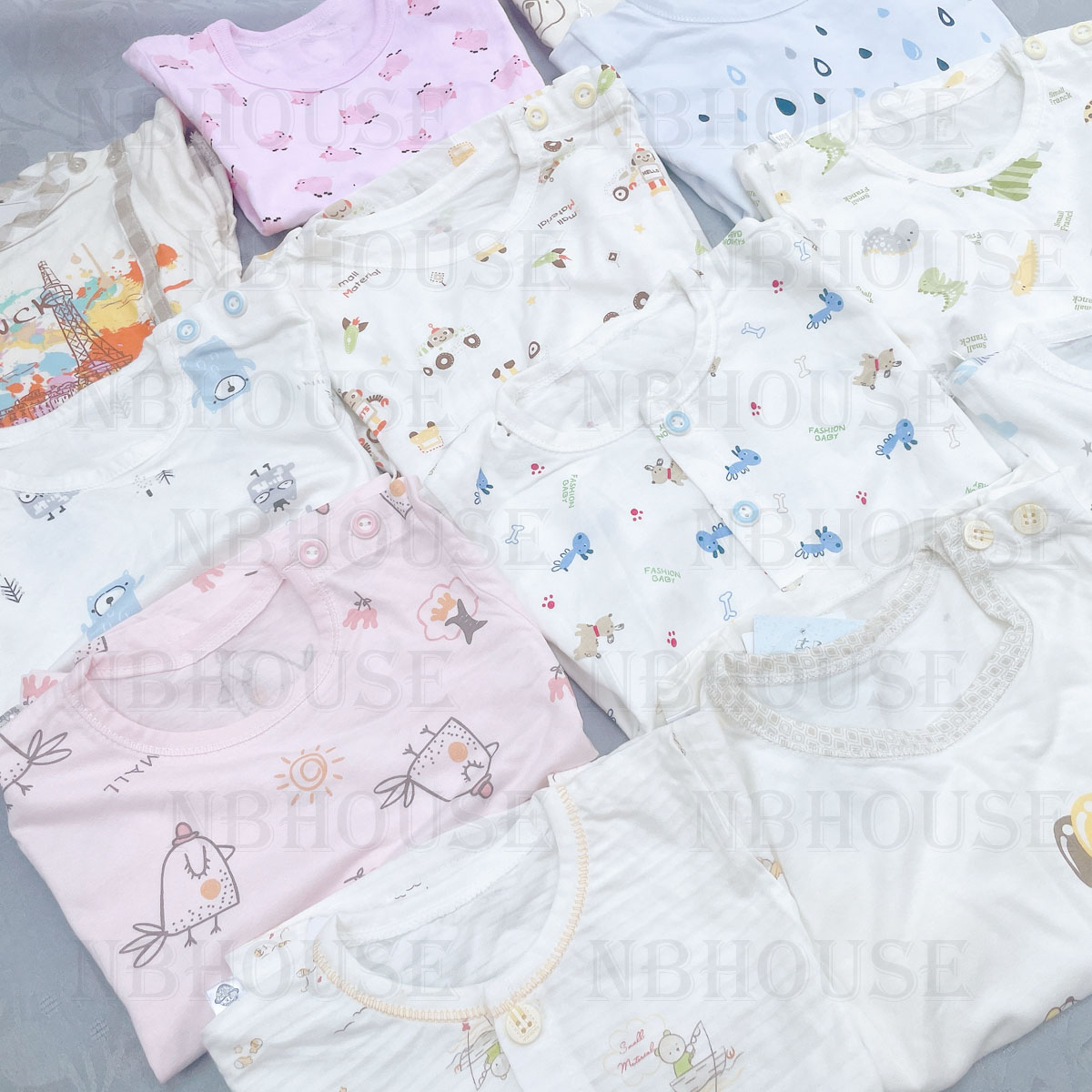 Mẫu Ngẫu Nhiên Bộ Đồ Sơ Sinh Cotton Ngắn Tay Cho Bé Trai Và Bé Gái Họa Tiết Dễ Thương