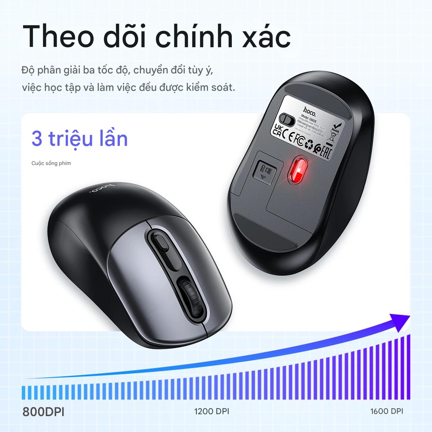 Chuột không dây Hoco GM28 kết nối USB 2.4G, dùng cho PC, Laptop, Tivi - Hàng chính hãng