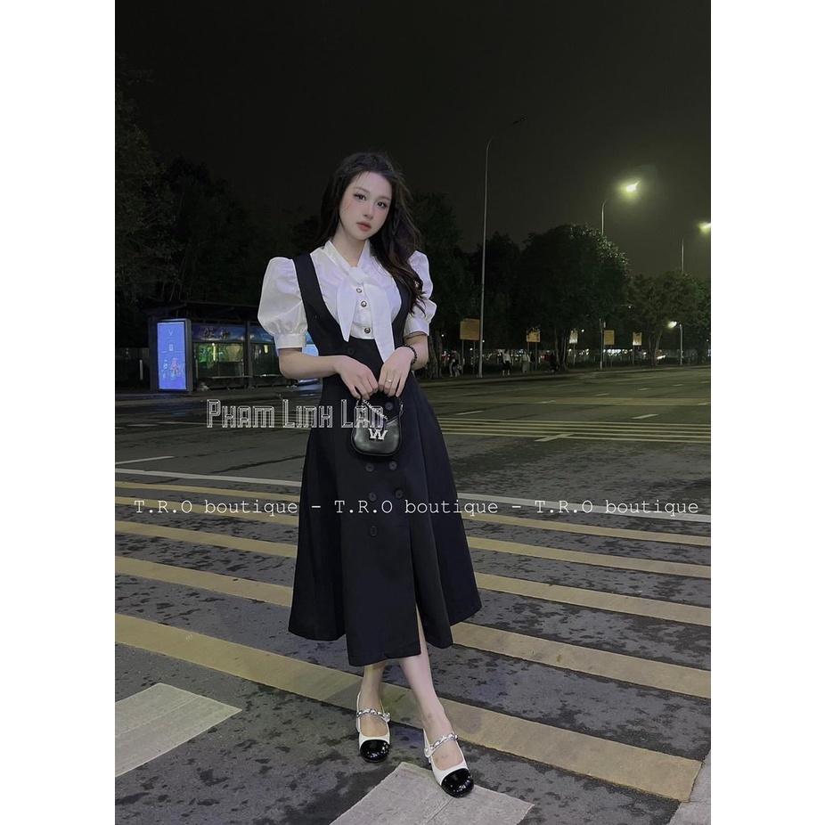SET ĐI LÀM, SET ĐI CHƠI, SET 2 MÓN ÁO SƠ MI KIỂU TAY NGẮN PHỒNG NƠ PHỐI CHÂN VÁY DÀI CỰC SANG