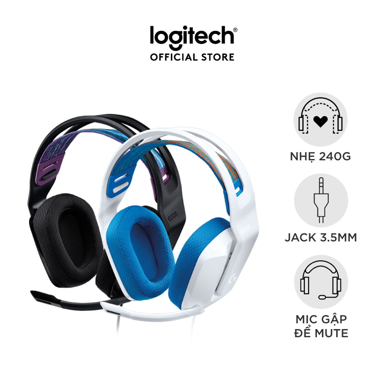 Tai Nghe game có dây Logitech G335 - Mic gập để Mute, Jack 3.5mm, Đệm tai Memory Foam, Nhẹ 240g, Tương thích PC/ PS4 PS5/ Xbox/ Nitendo - Hàng chính hãng