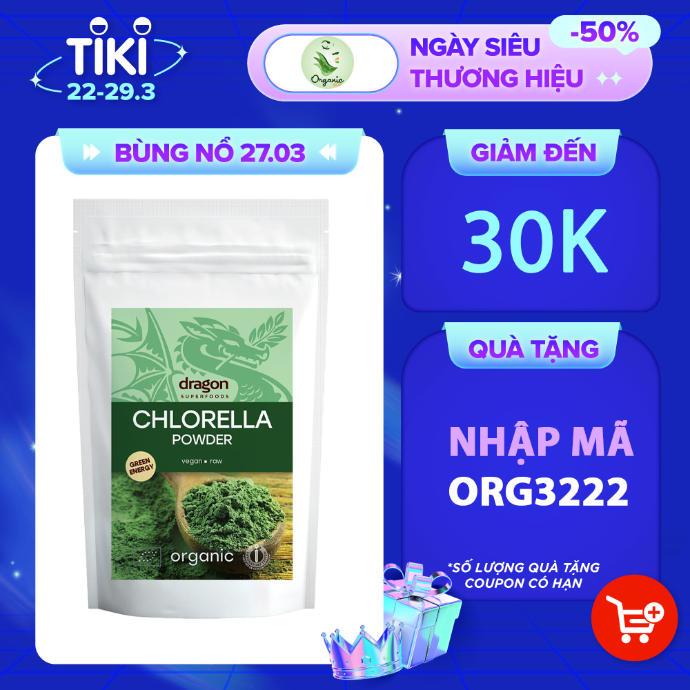 Bột tảo lục Chlorella hữu cơ Dragon Superfoods 200gr