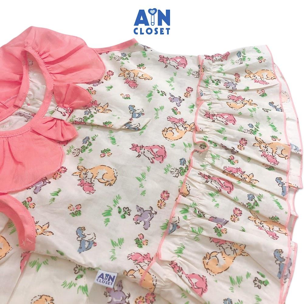 Bộ quần áo ngắn bé gái họa tiết Thỏ vàng nơ cotton - AICDBG0TF8UE - AIN Closet