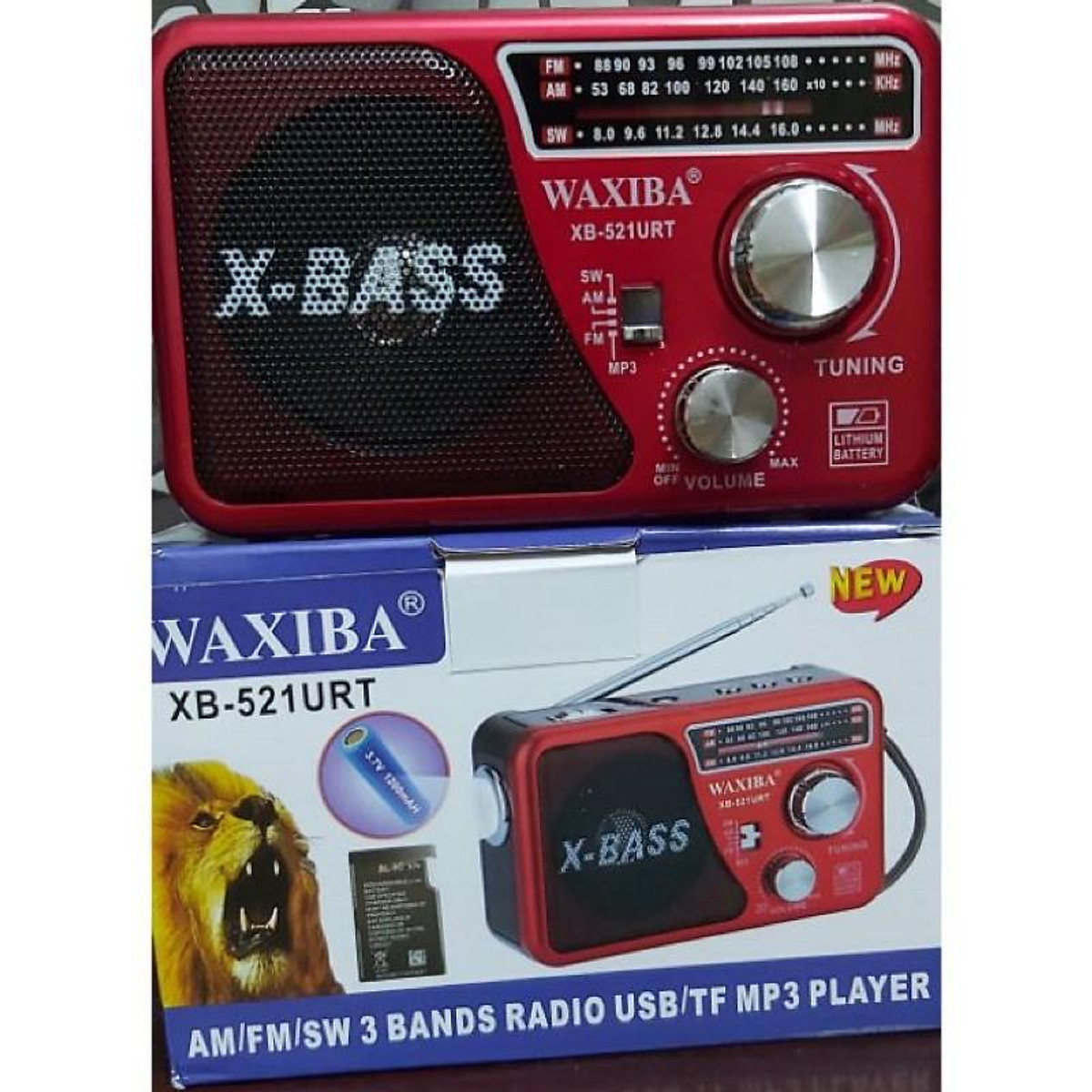 Đài Radio FM WAXIBA XB 521URT- có hỗ trợ thẻ nhớ và USB-đèn pin Siêu sáng-BH 6 Tháng Hàng Chính Hãng