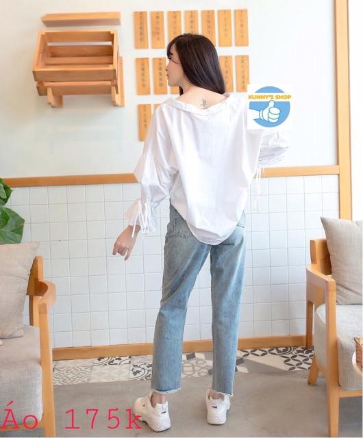Áo sơ mi oversize tay cột nơ