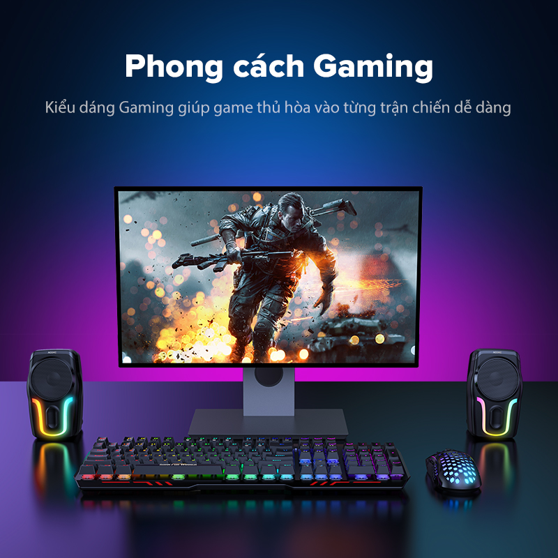 Loa Máy Tính Gaming ACOME A12 Hiệu Ứng Đèn LED RGB Bass Mạnh PC/Laptop - Hàng Chính Hãng