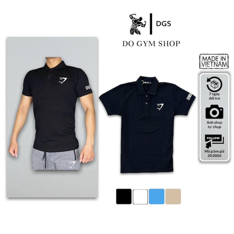 Hình ảnh Áo polo nam tập gym DO GYM SHOP áo có cổ thể thao, logo thêu, chất thun thoáng mát