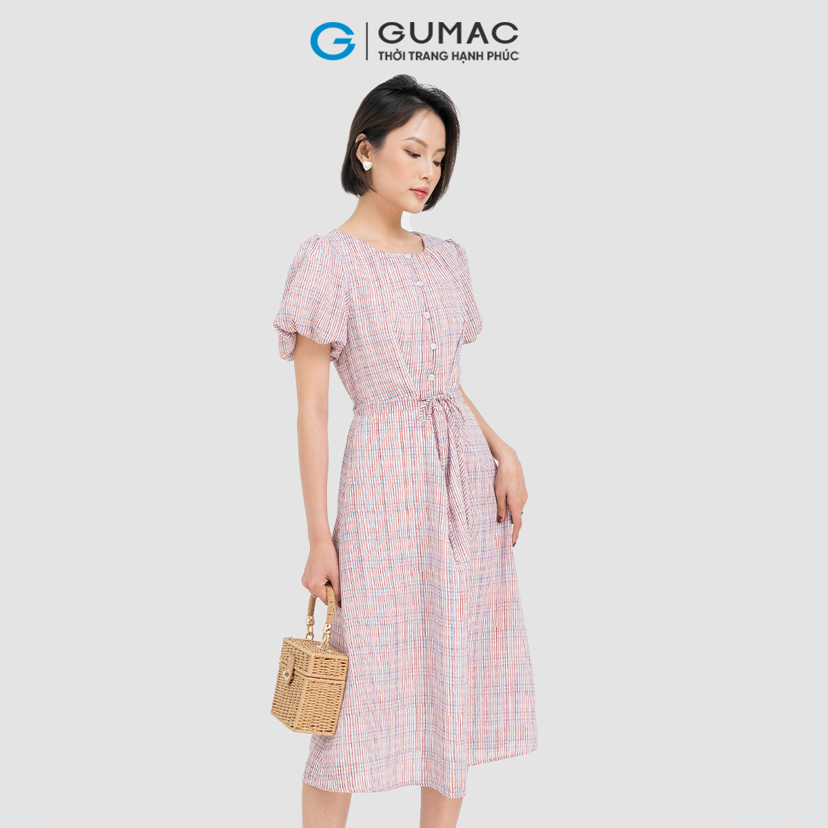 Đầm A rút dây eo GUMAC DD04022