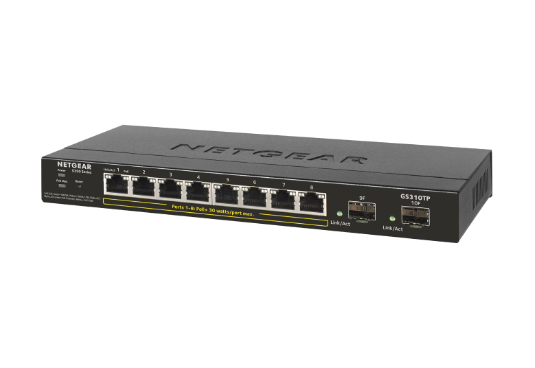 Thiết Bị Chuyển Mạch Để Bàn 8 Cổng 10/100/1000M PoE+ và 2 cổng quang SFP 1000M Gigabit Ethernet S350 Smart Managed Pro Switch Netgear GS310TP - Hàng Chính Hãng