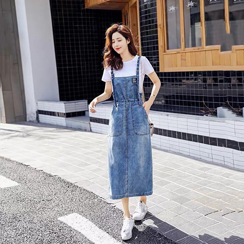 Quần yếm nữ King168, váy yếm dài chất jean cotton xịn mẫu FC01