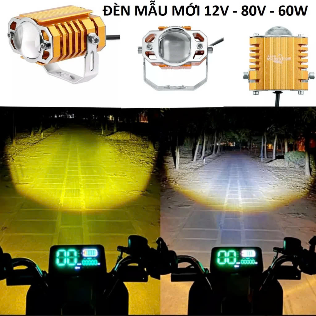 Đèn Bi Cầu Xe Máy Ô Tô Motofish – Siêu Sáng 2 Chế Độ, 12V–80V, Loại Tốt