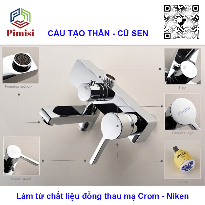 Bộ Vòi Hoa Sen Cây Tắm Đứng Nóng Lạnh Pimisi Đồng Thau Kiểu Thân Tròn - Cũ Vuông Cao Cấp Đầy Đủ Phụ Kiện Với Bát Sen To - Bát Nhỏ Cầm Tay Tăng Áp Nhẹ Công Nghệ Vòi Hoa Sen Nhật Bản Dùng Được Cho Cả Nhà Tắm Nhỏ Và Thấp | Hàng Chính Hãng