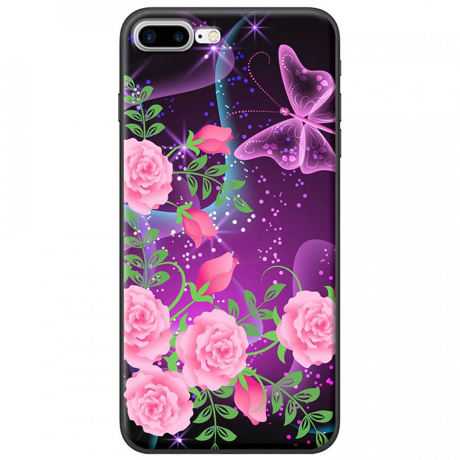 Ốp lưng  dành cho iPhone 7 Plus mẫu Hoa hồng bướm tím