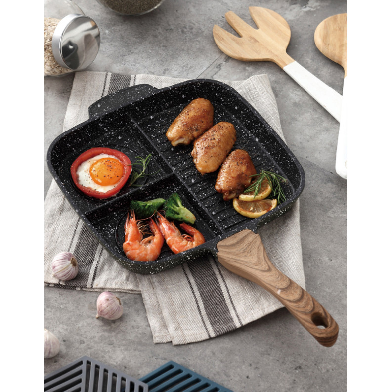 Chảo 3 Ngăn Chống Dính Hợp Kim Nhôm - 24x26.2cm  960g