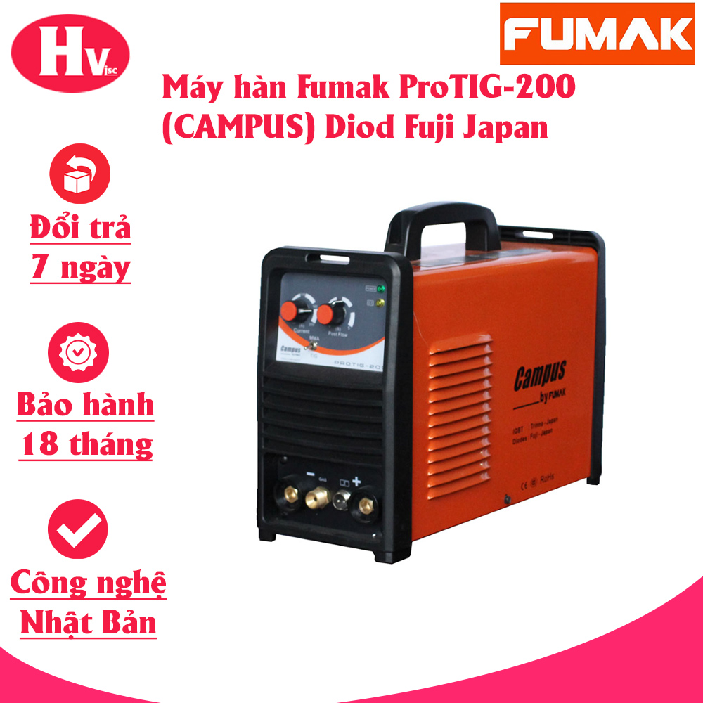 Máy hàn Fumak ProTIG-200 (CAMPUS) Diod Fuji Japan, Tự động bảo vệ khi quá dòng, quá áp - Hàng Chính Hãng