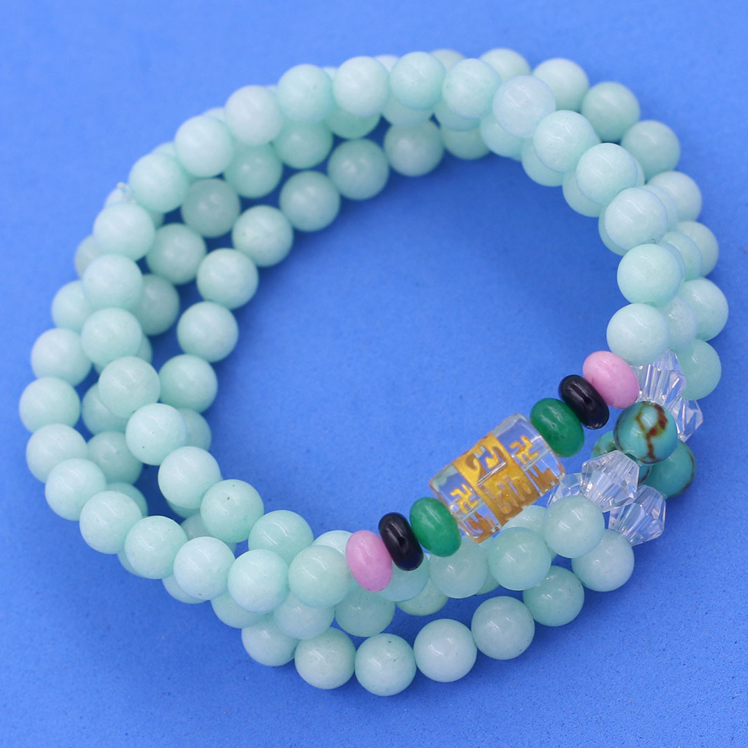 Vòng chuỗi 108 hạt đá ngọc bích charm lục tự chân ngôn - hạt 8 ly , vòng chuỗi niệm Phật, vòng chuỗi đeo tay