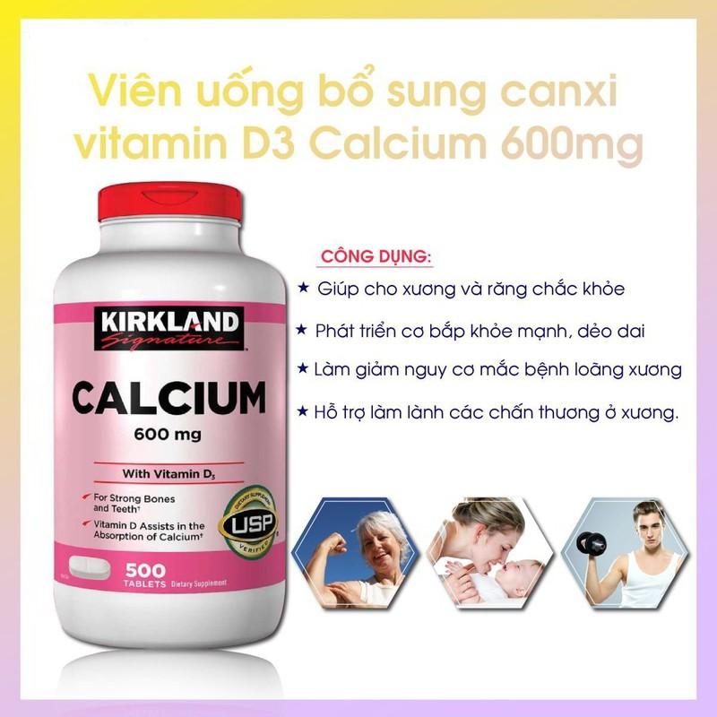 Thực phẩm bổ sung Calcium with D3 600mg 500 viên Kirkland nhập Mỹ - hỗ trợ xương khớp