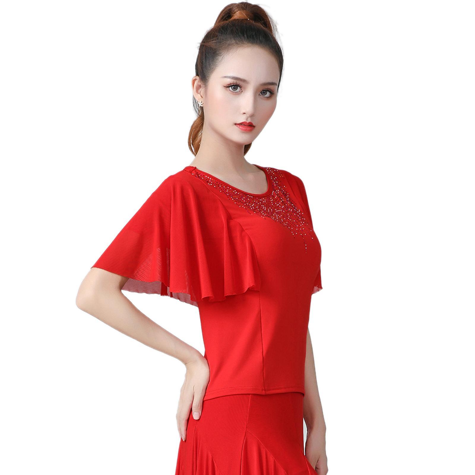 Elegant Women Dance Tops Bell Sleeves Short Sleeve Top Adults Practice Tops