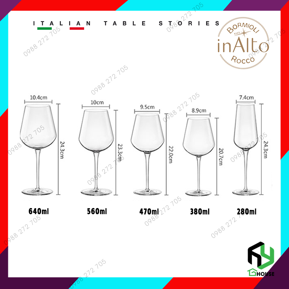 [ITALY] Ly uống rượu vang đỏ, vang trắng cao cấp thủy tinh, wine glass Inalto 470ml - Bormioli Rocco