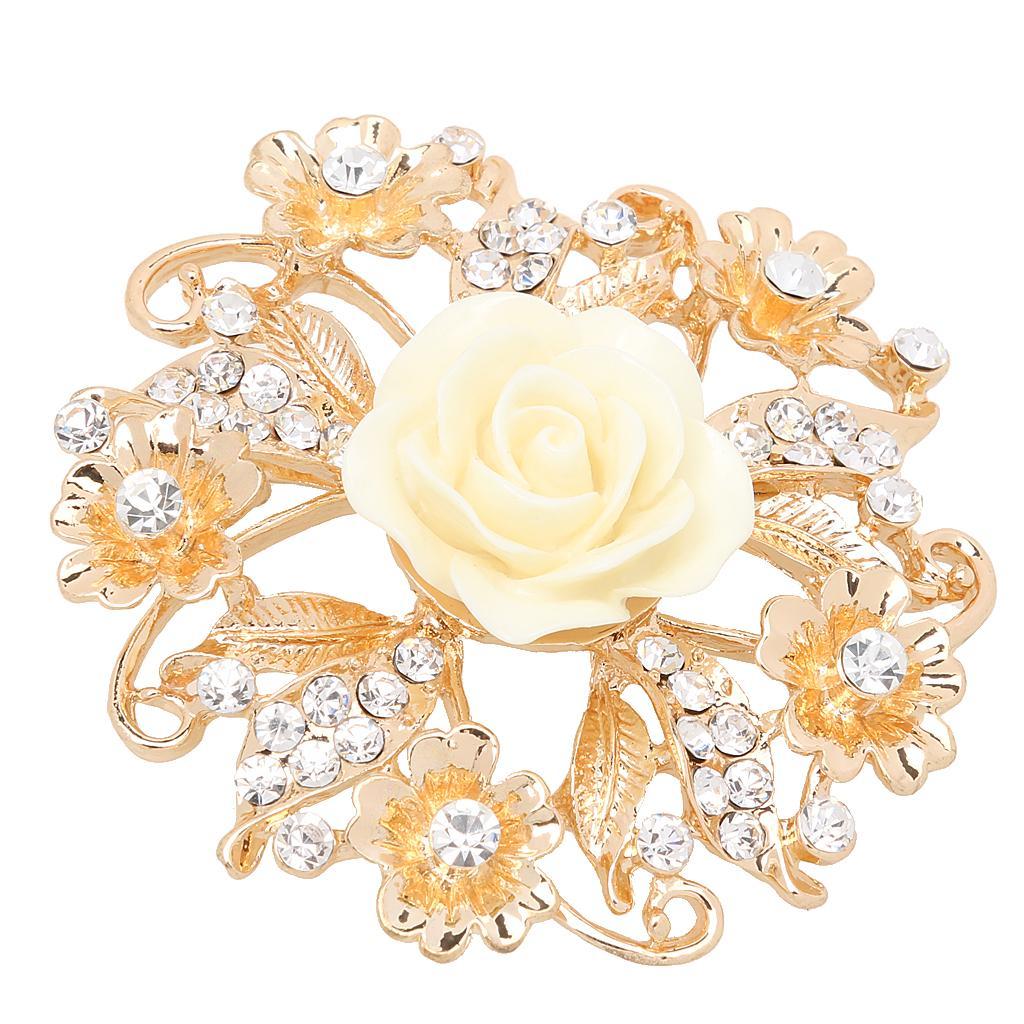Diamante Rhinestone Flower Brooch for Wedding Party Collar Clip Scarf Buckle