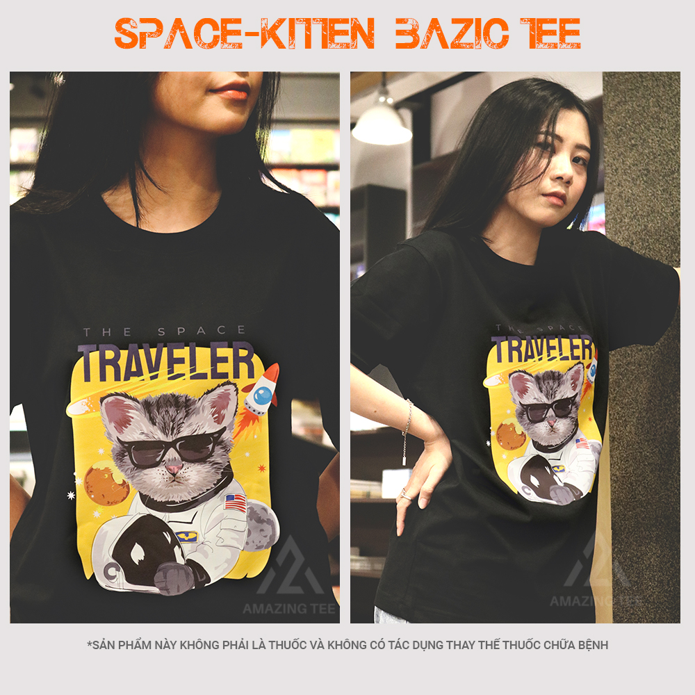 Áo Thun Nữ Cổ Tròn Cao Cấp Bigsize Aztee - Space Kitten Basic Tee - Cotton Tự Nhiên Siêu Thoáng Mát