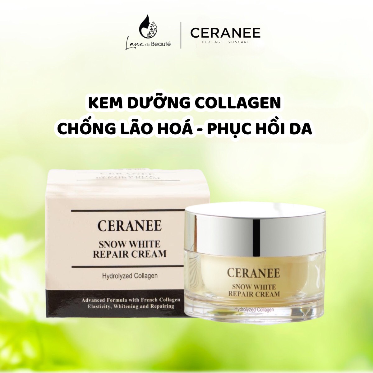 KEM COLLAGEN THUỶ PHÂN CERANEE - CHỐNG LÃO HOÁ, MỜ VẾT NHĂN, CĂNG BÓNG TRẺ HOÁ LÀN DA