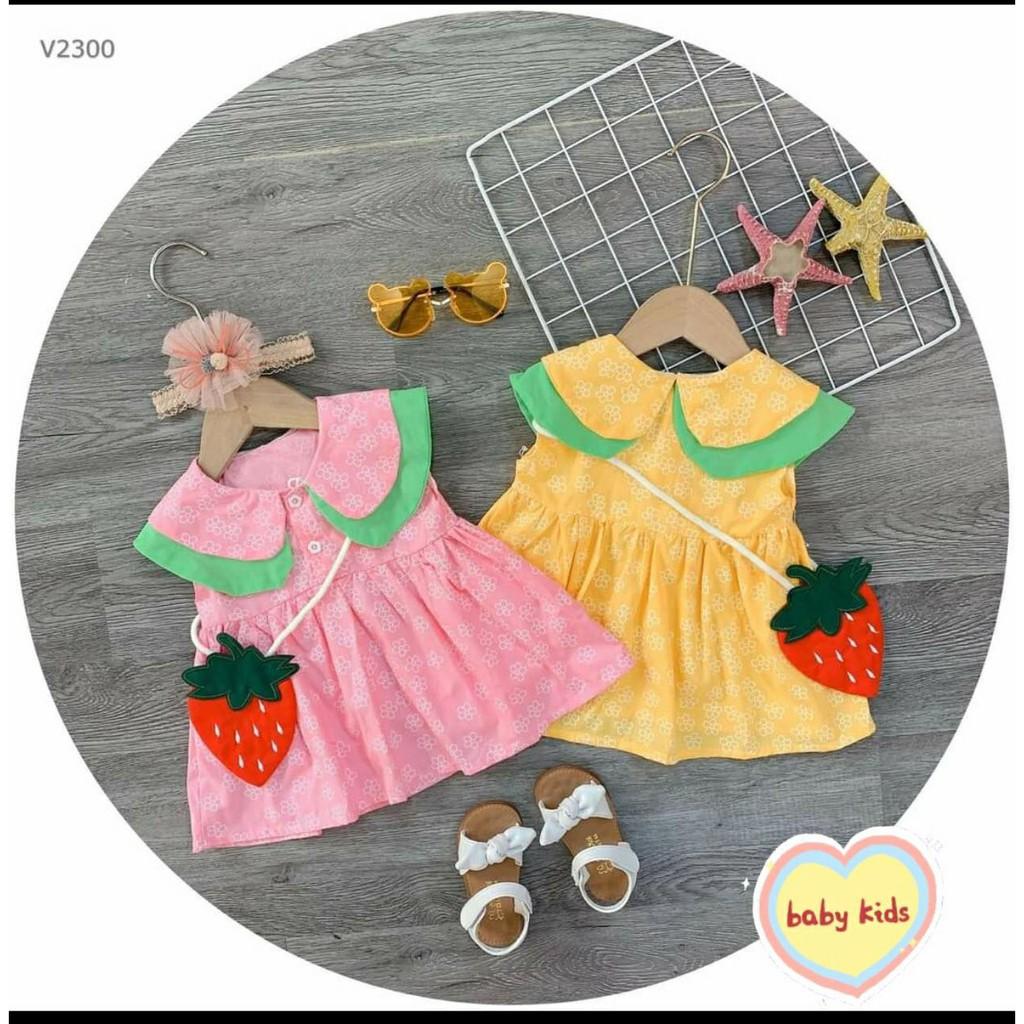 Đầm váy cho bé gái chất đũi kèm túi dâu cho bé từ 8kg đến 20kg