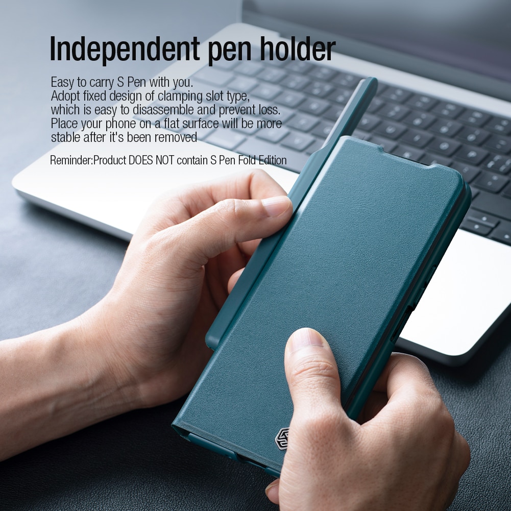 Bao da chống sốc cho Samsung Galaxy Z Fold 5 trang bị nắp bảo vệ Camera và ngăn đựng S-Pen hiệu Nillkin Qin Pro - Hàng nhập khẩu