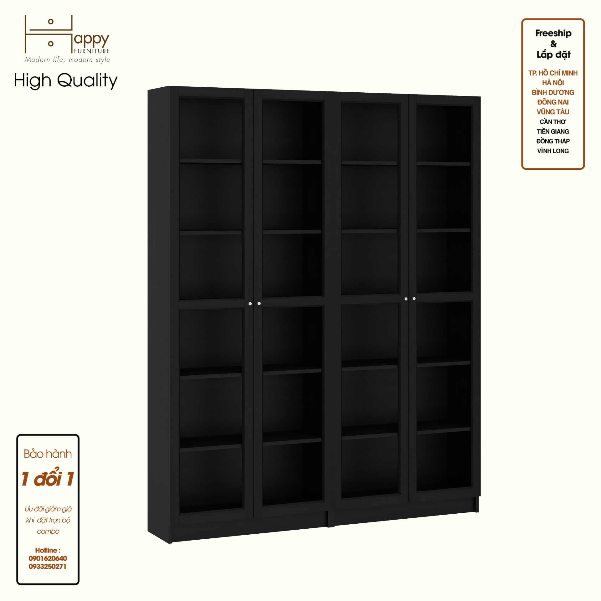 HAPPY FURNITURE , COMBO 2 kệ sách 6 tầng cửa kính - CATY , KSA_087 , 160cm x 30cm x 202cm DxRxC