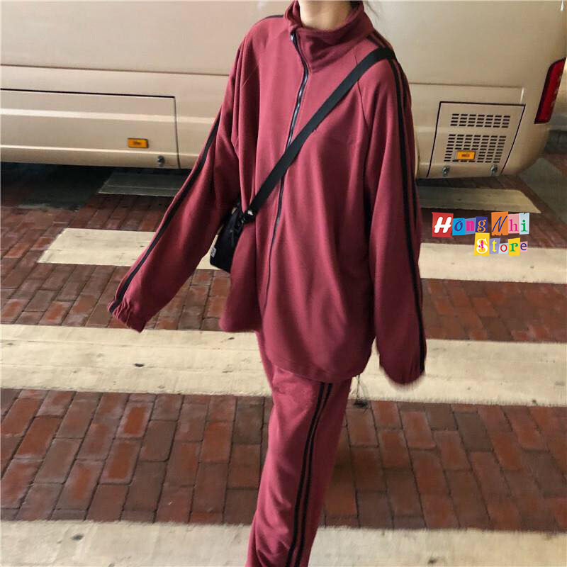 Set Bộ Thể Thao Oversize Ulzzang Unisex Áo Khoác Tay Dài Quần Jogger Dài Màu Nâu Cao Cấp - MM