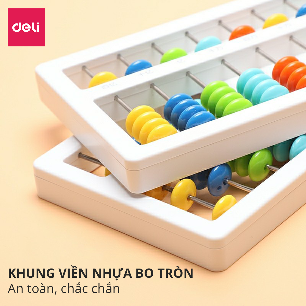 Bàn tính gảy hạt soroban 5/7 dòng dành cho bé học toán làm toán nhanh Deli - 74320 / 74322