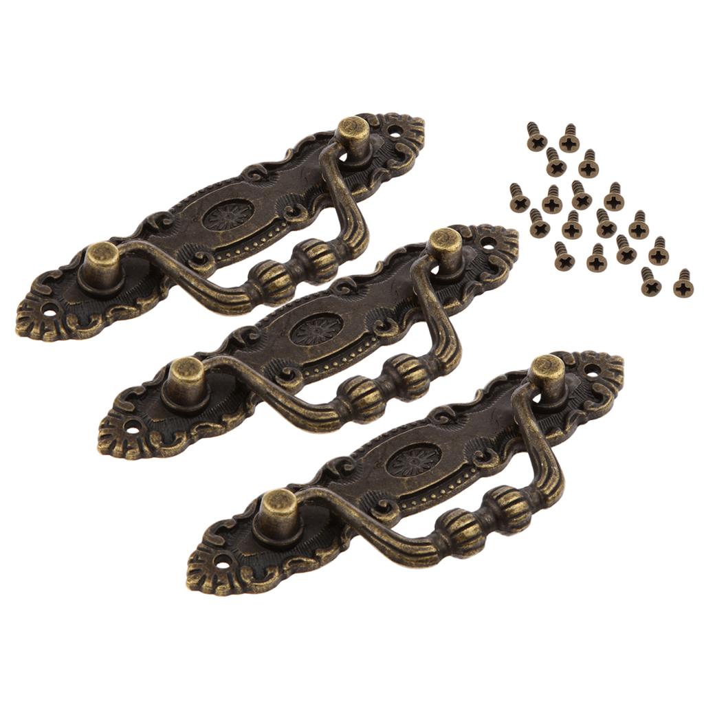 3Pc Retro Furniture Pull Handles for Drawer Door Cabinet Dresser Jewelry Box