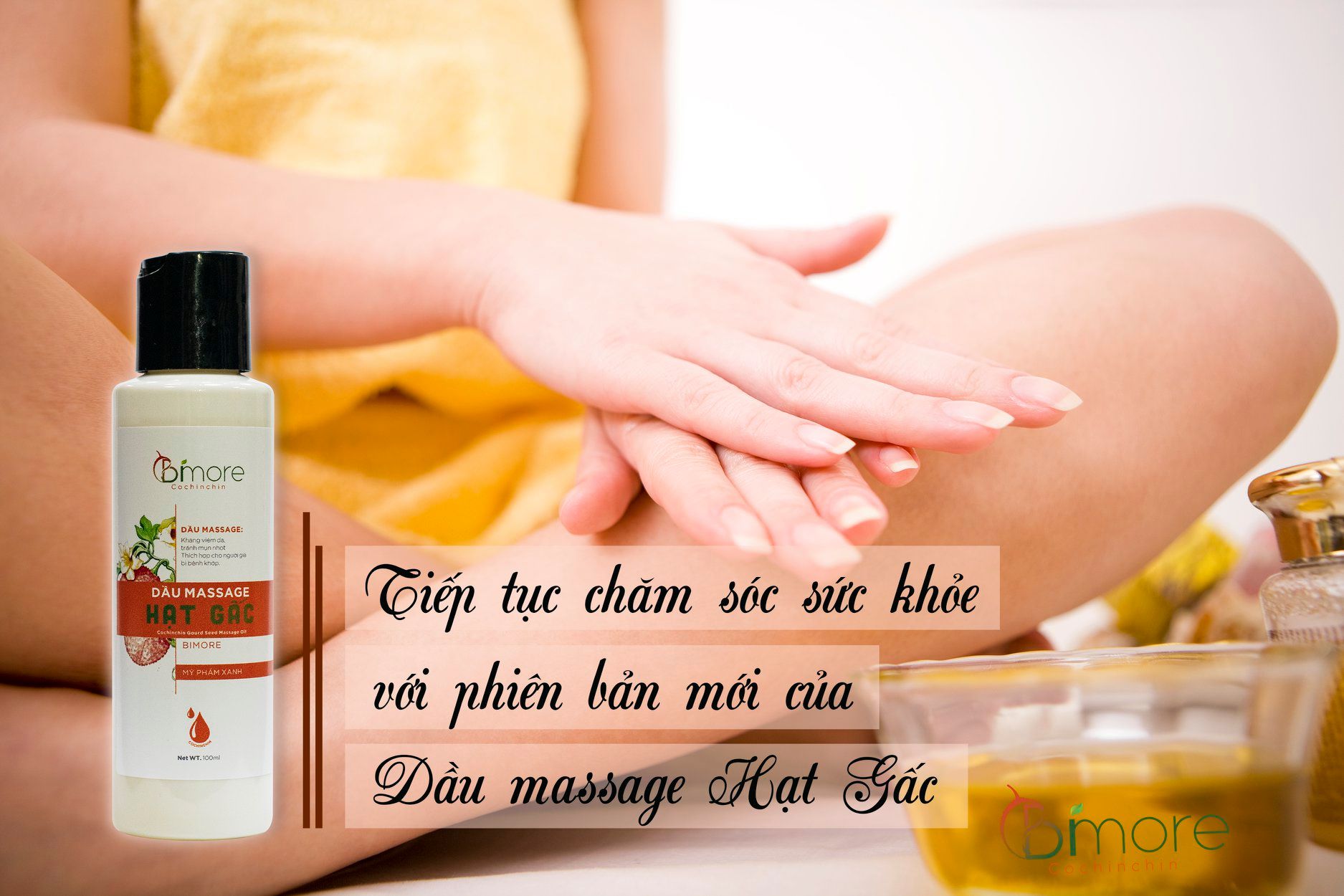 Dầu massage hạt gấc Bimore dưỡng da sáng mịn, tuần hoàn máu tốt, ngừa khô nứt nẻ