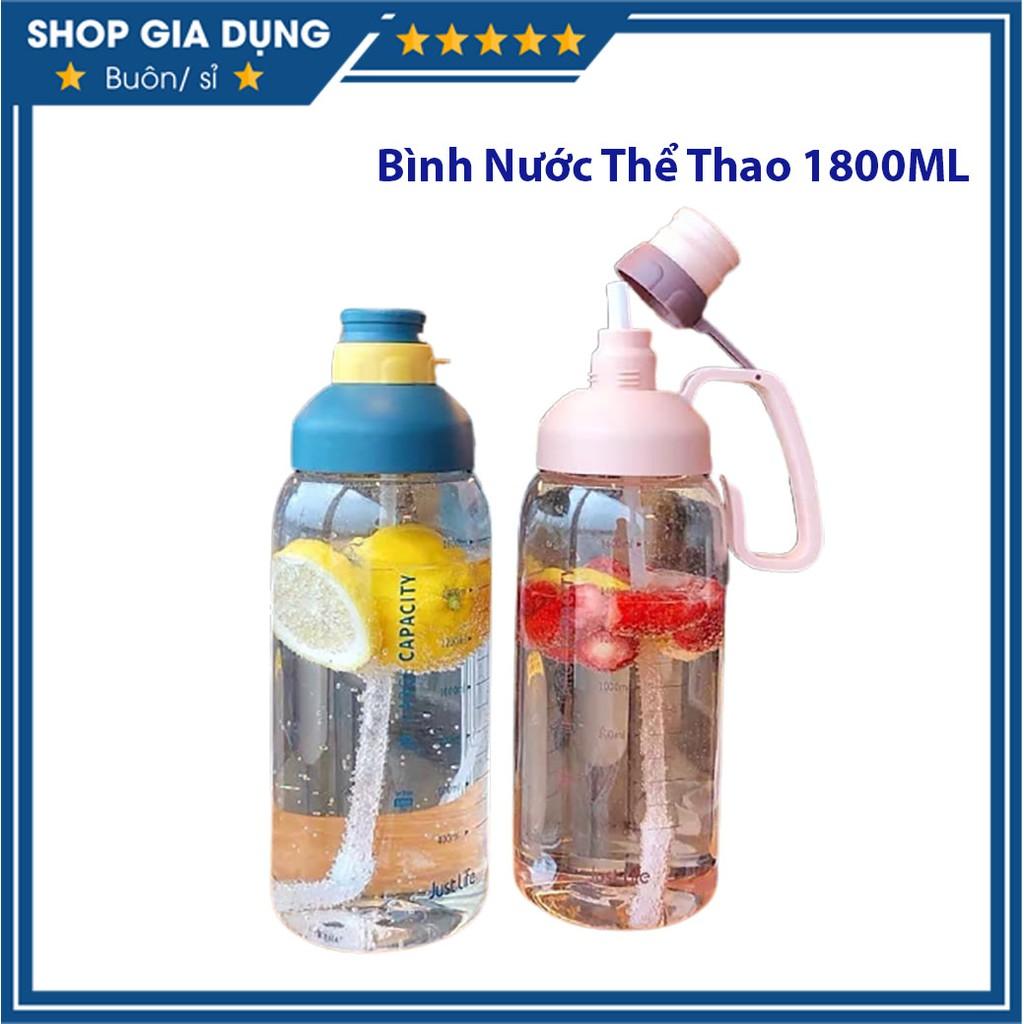 Bình Đựng Nước Thể Thao, Bình Nước Detox Dung Tích 1800ml Có Tay Cầm Và Van Chống Tràn