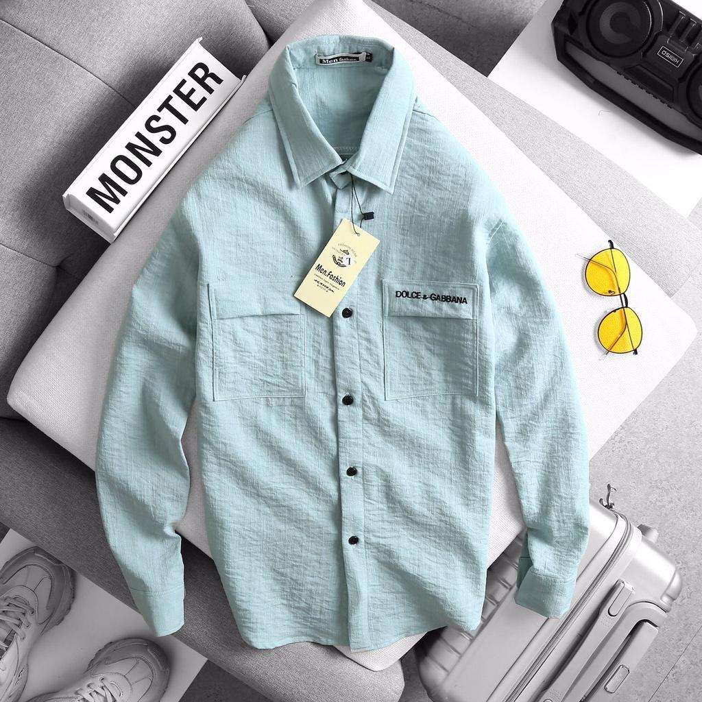 ÁO SƠ MI NAM CHẤT ĐŨI DÀI TAY ĐƠN GIẢN CÓ TÚI NẮP PHONG CÁCH HÀN QUỐC