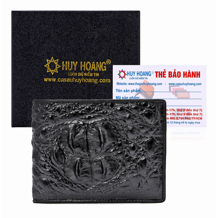 HT2213-14-15-49 - Ví nam Huy Hoàng da cá sấu gù đầu màu đen, nâu đỏ, vàng bò, nâu đất