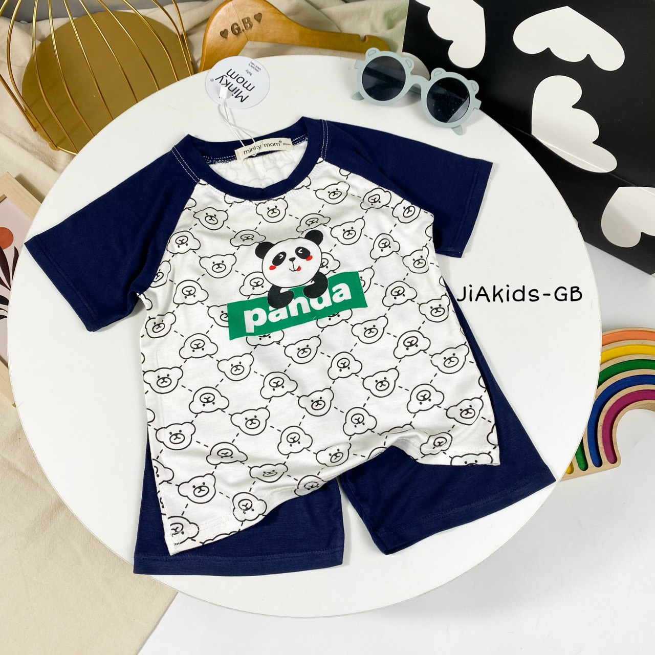 NT004 Bộ cộc tay, ngắn tay giáp lăng thun lạnh Minky Mom in hoạ tiết gấu trúc Panda cho bé