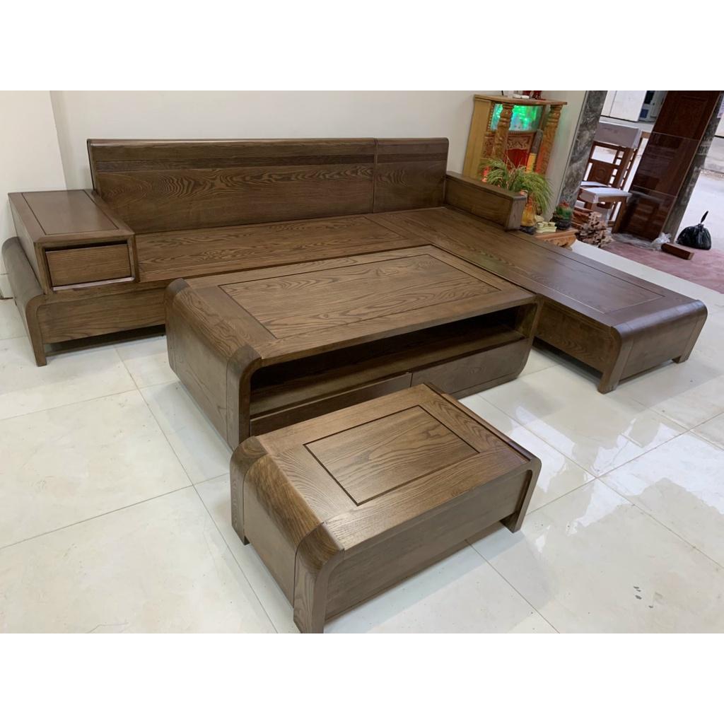 Bộ bàn ghế sofa gỗ phòng khách chân cong dáng chữ L