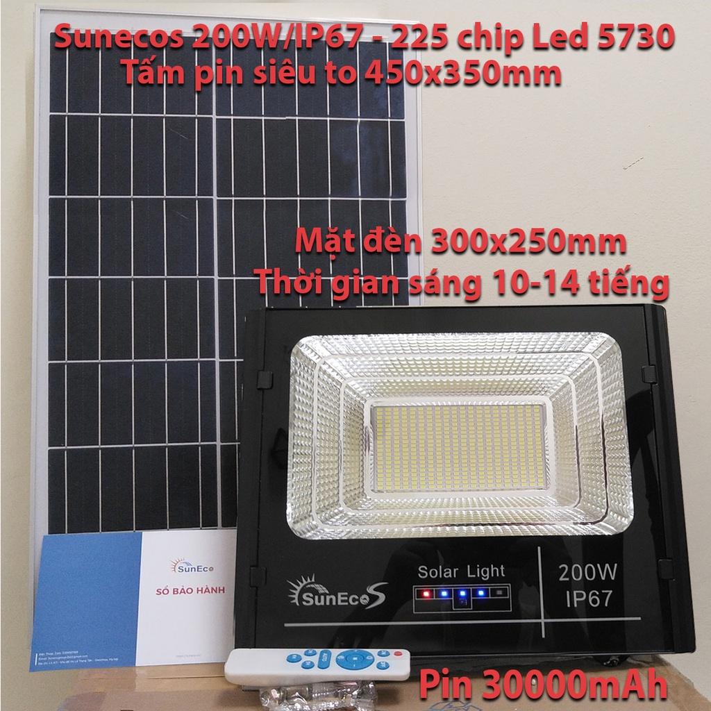 Đèn pha led năng lượng mặt trời 200W Suneco, đèn led năng lượng mặt trời có đèn báo dung lượng pin
