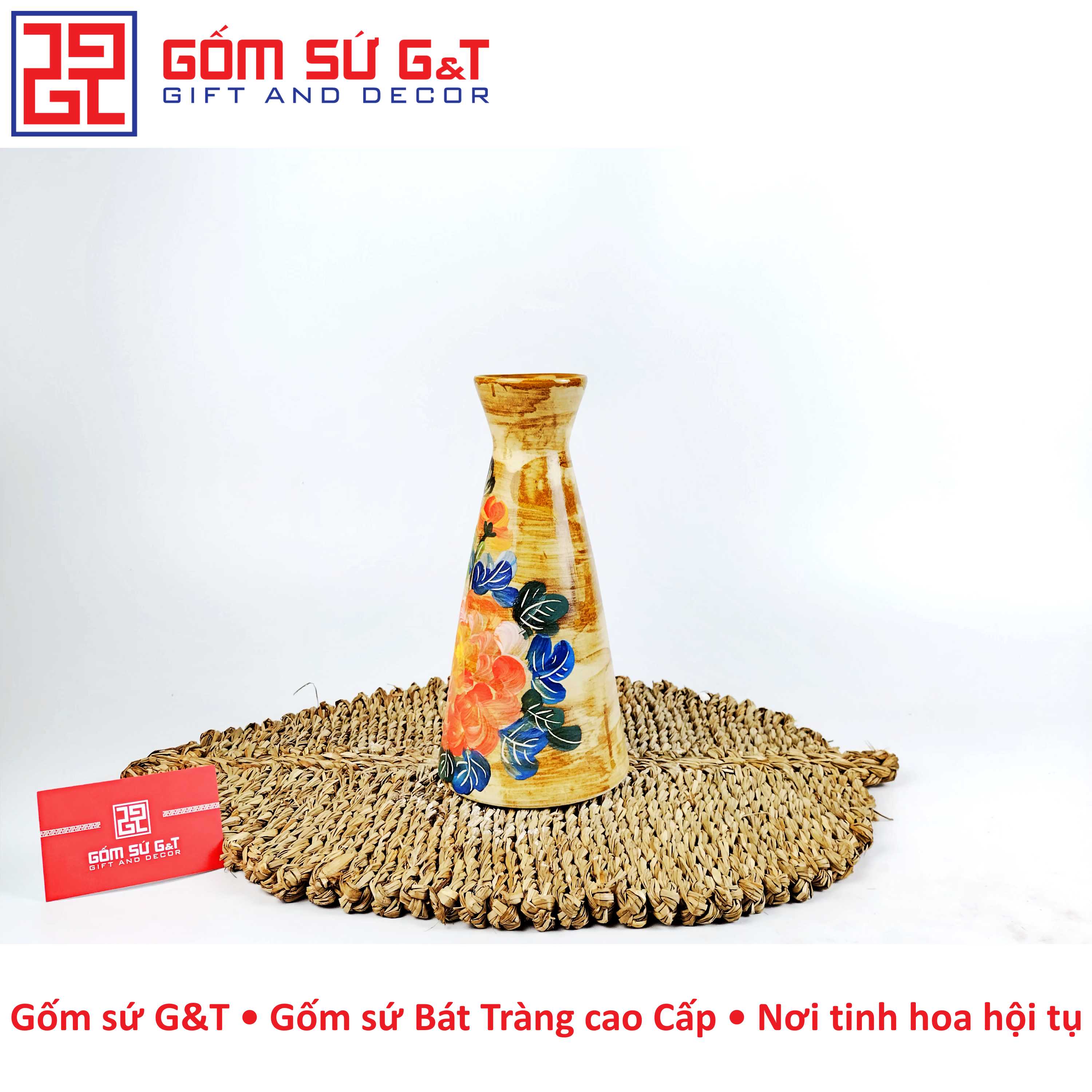 Lọ hoa chân váy vẽ hoa ngũ sắc Gốm Sứ G&amp;T