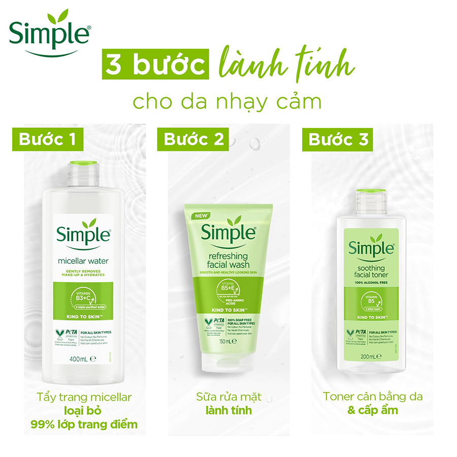 Combo 2 Sữa rửa mặt Simple giúp da sạch thoáng 150mlx2 & Nước tẩy trang Simple 200ml
