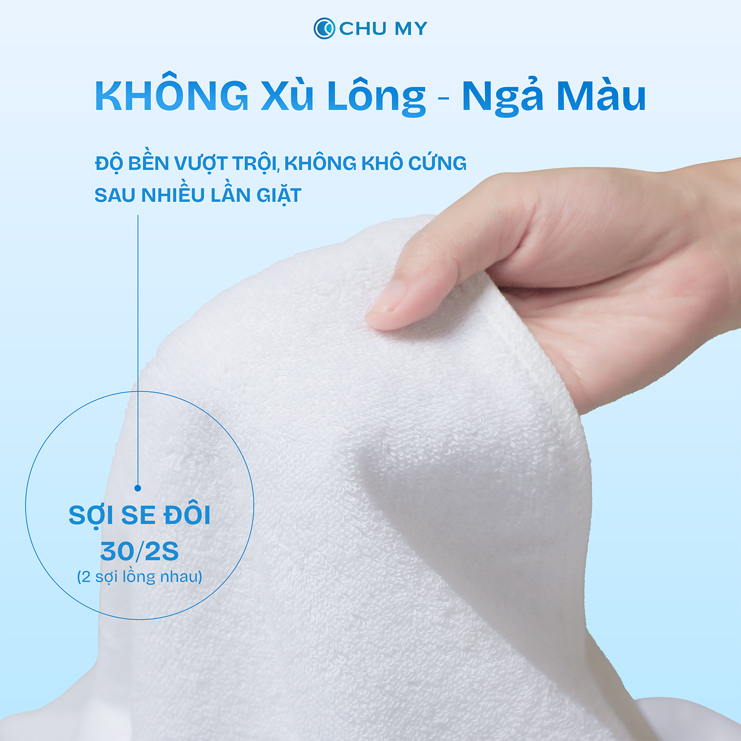 Khăn mặt cotton CHU MY – Sạch, mềm, trắng chuẩn 5 sao, thấm hút vượt trội (34x70cm)