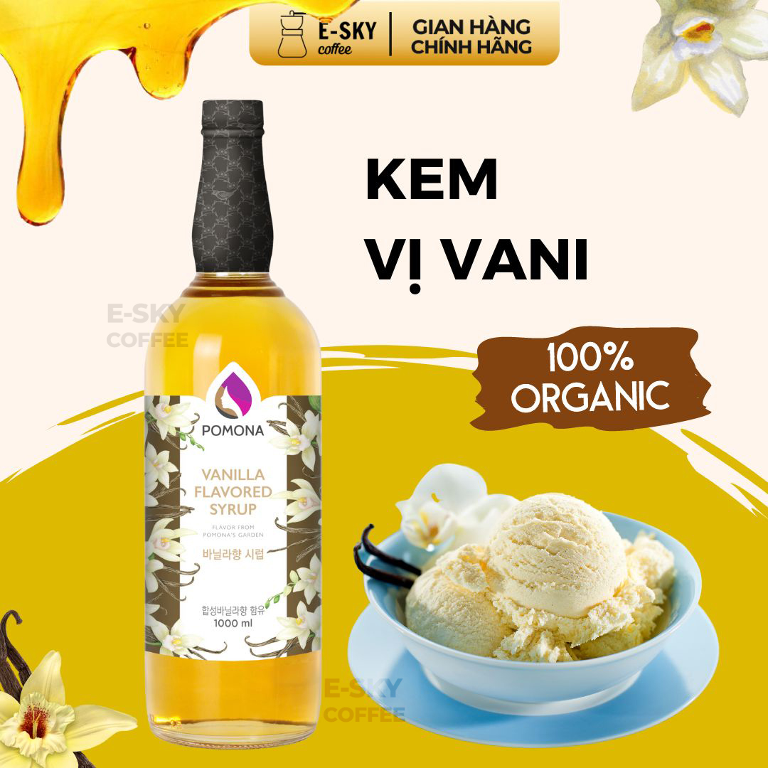 Siro Vani Pomona Vanilla Syrup Nguyên Liệu Pha Chế Hàn Quốc Chai Thủy Tinh 1 Lít